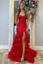 Load image into Gallery viewer, Strapless Slit Prom Dress with Ruffle Skirt
