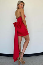 Load image into Gallery viewer, Slit Strapless Homecoming Dress with Bow
