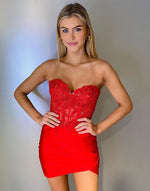 Load image into Gallery viewer, Lace Corset Ruched Homecoming Dress
