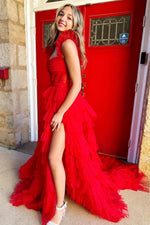 Load image into Gallery viewer, Red Prom Dress with High Side Slit
