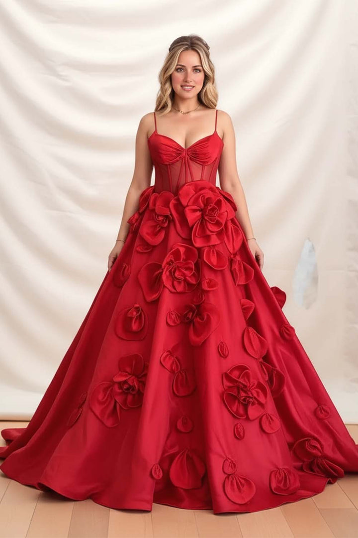 Red Prom Dress with Flowers