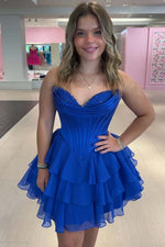 Load image into Gallery viewer, A line Tiered Strapless Corset Homecoming Dress
