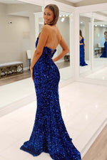 Load image into Gallery viewer, Royal Blue Strapless Sequin Prom Dress
