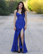 Load image into Gallery viewer, Mermaid Appliques Royal Blue Corset Prom Dress
