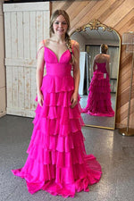 Load image into Gallery viewer, Pink Ruffled Cute Tiered Prom Dress
