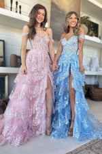 Load image into Gallery viewer, Slit Ruffle Prom Dress with Sequin
