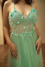 Load image into Gallery viewer, Backless Beaded Slit Prom Dress
