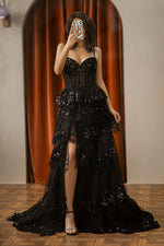 Load image into Gallery viewer, Ruffle Sheer Corset Bodice Prom Dress
