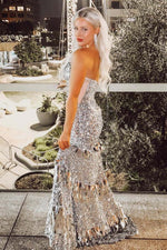 Load image into Gallery viewer, Silver Corset Bodiice Shiny Prom Dress with Sequin

