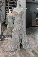 Load image into Gallery viewer, High Slit Ruffle Corset Prom Dress
