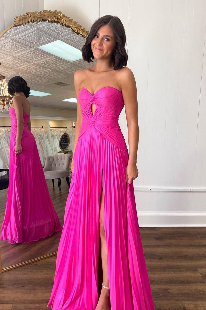 Sweetheart Pleated High Slit Prom Dress