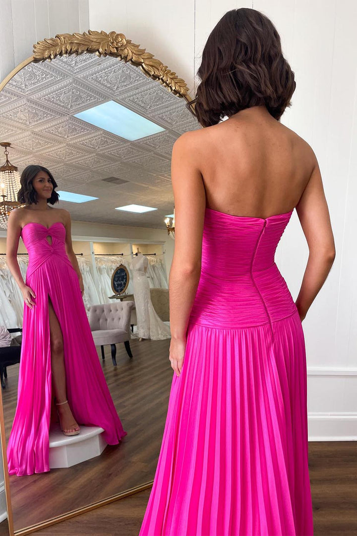 Sweetheart Pleated High Slit Prom Dress