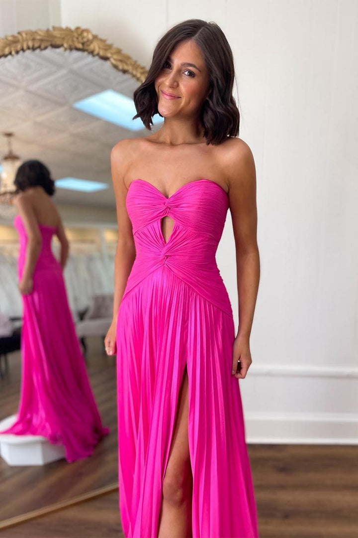 Sweetheart Pleated High Slit Prom Dress