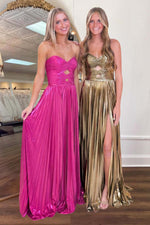 Load image into Gallery viewer, Pleated Metallic Strapless Prom Dress with Keyholes
