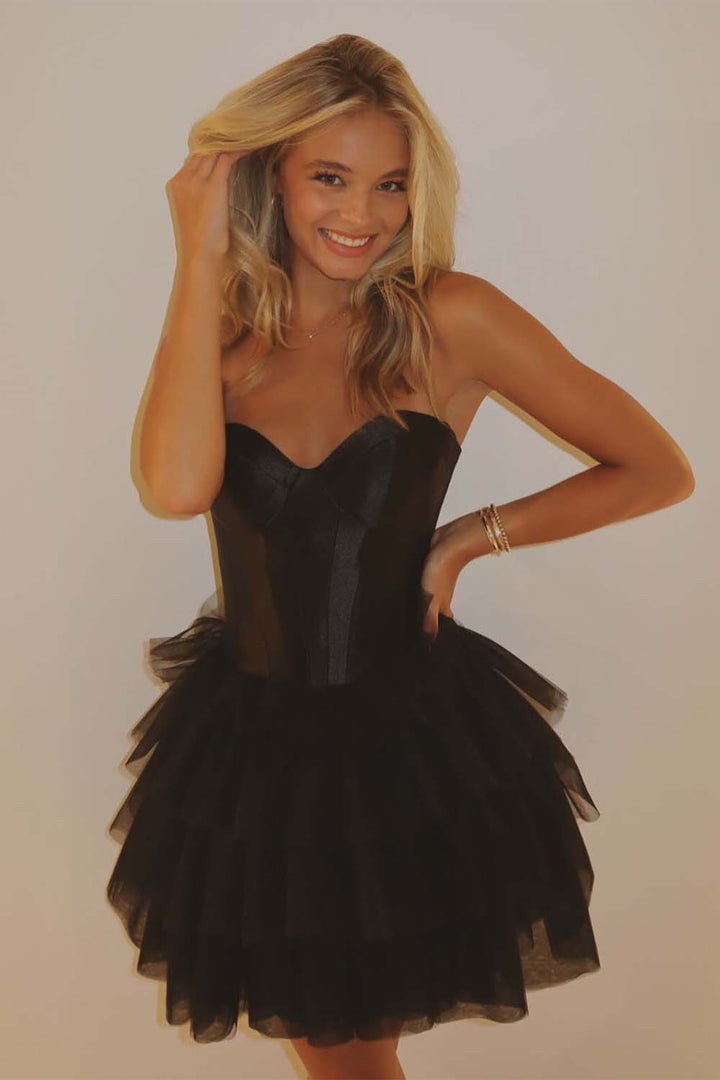 Cute Strapless Bodice Homecoming Dress