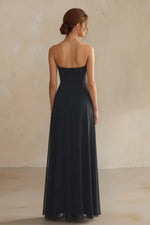 Load image into Gallery viewer, Pleated Side Slit Black Prom Dress
