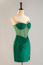 Load image into Gallery viewer, Strapless Sheer Corset Bodice Homecoming Dress with Beading
