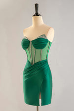 Load image into Gallery viewer, Strapless Sheer Corset Bodice Homecoming Dress with Beading

