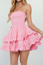Load image into Gallery viewer, Strapless Mini Multi-layer Ruffle Dress
