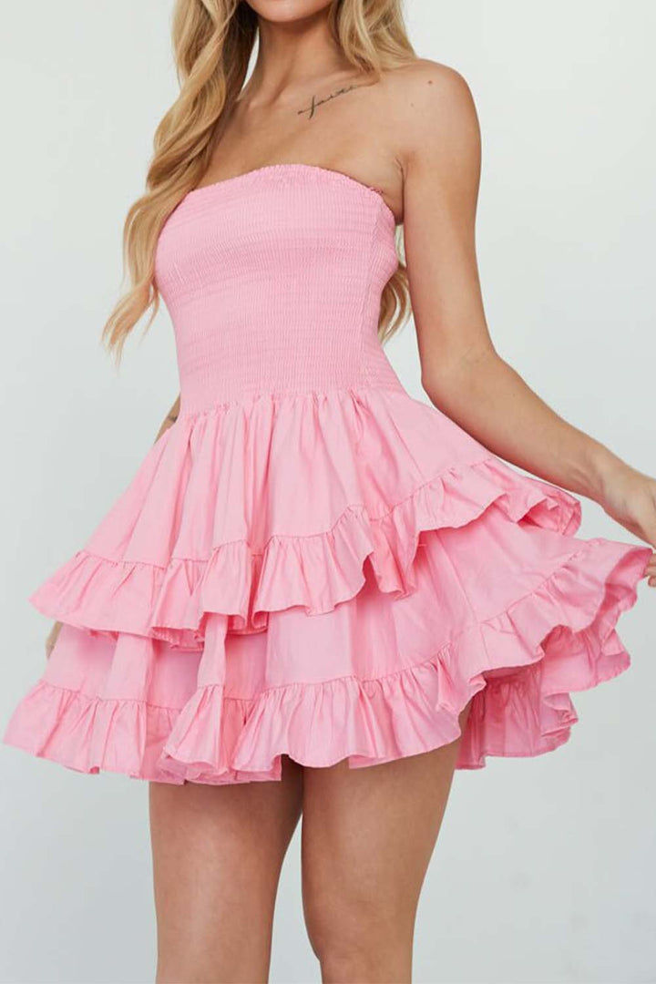 Strapless Mini Multi-layer Ruffle Dress