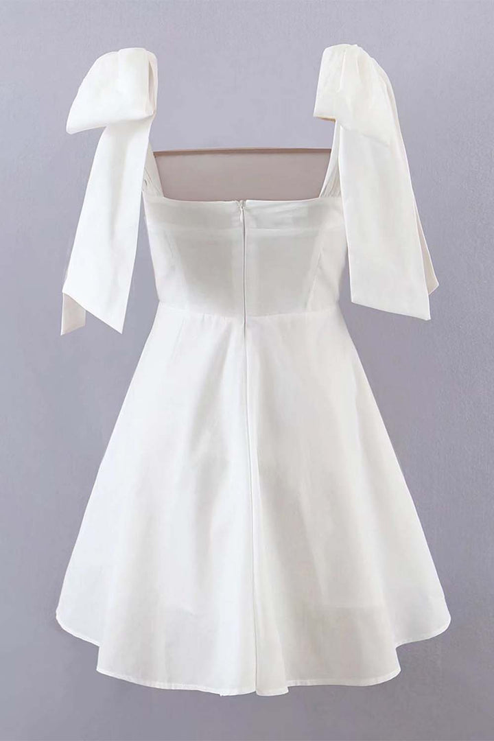 White Shoulder Bow Tie Dress