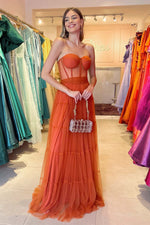 Load image into Gallery viewer, Sheer Corset Bodice Tulle Strapless Prom Dress
