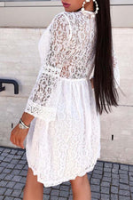 Load image into Gallery viewer, Lace V-Neck Mini Dress with Sleeves
