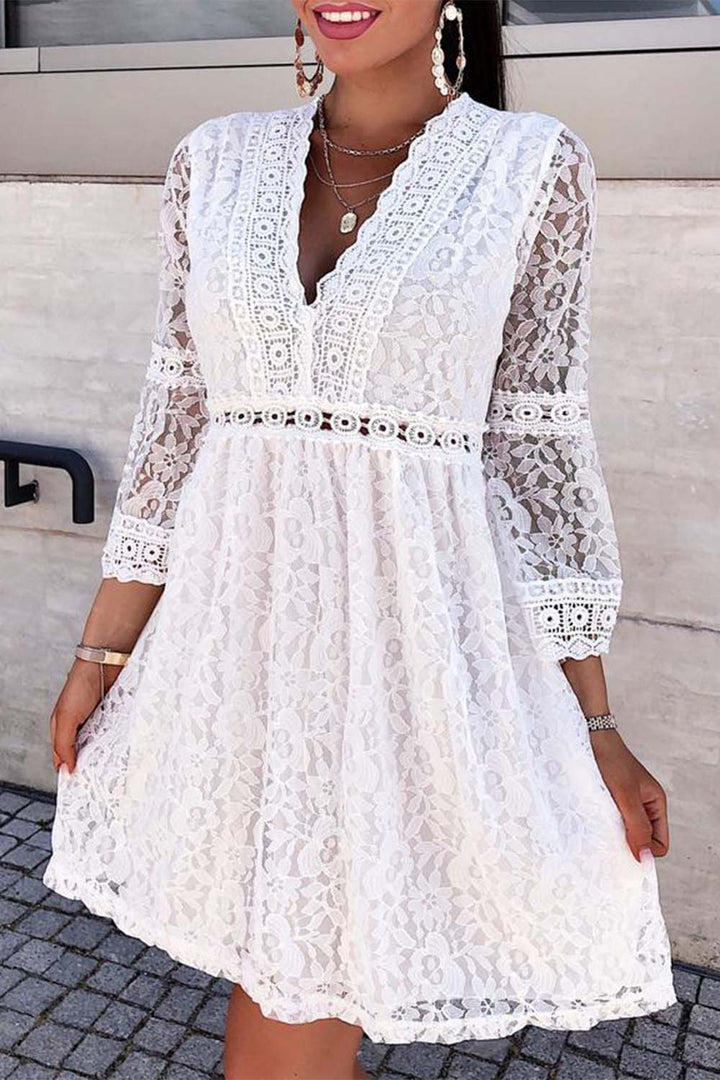 Lace V-Neck Mini Dress with Sleeves