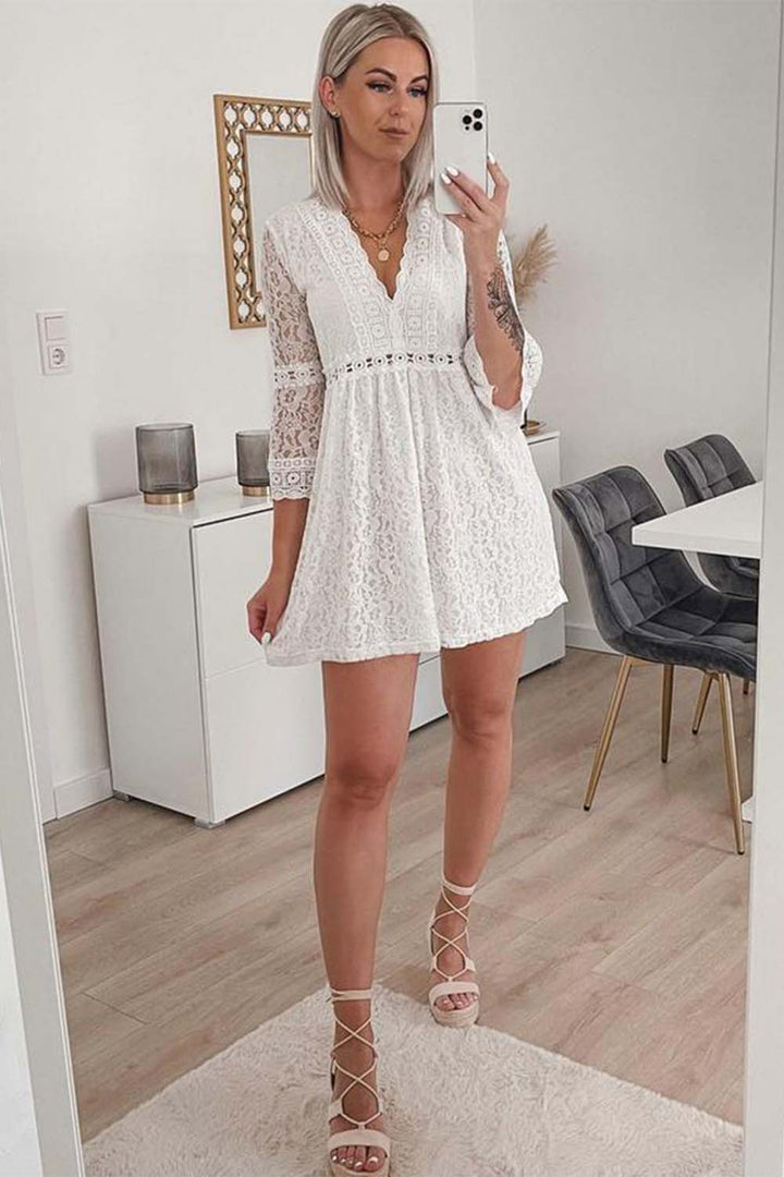 Lace V-Neck Mini Dress with Sleeves