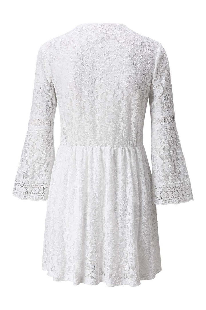 Lace V-Neck Mini Dress with Sleeves