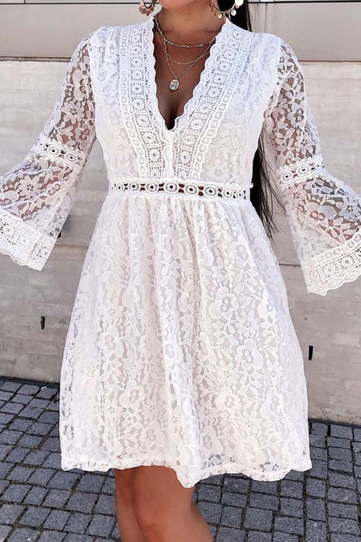 Lace V-Neck Mini Dress with Sleeves