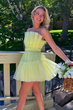 Load image into Gallery viewer, Cute Strapless Yellow Homecoming Dress
