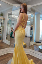 Load image into Gallery viewer, Yellow Open Back Beaded Prom Dress

