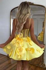 Load image into Gallery viewer, Cute Sheer Corset Bodice 3D Flowers Homecoming Dress
