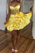 Load image into Gallery viewer, Cute Sheer Corset Bodice 3D Flowers Homecoming Dress
