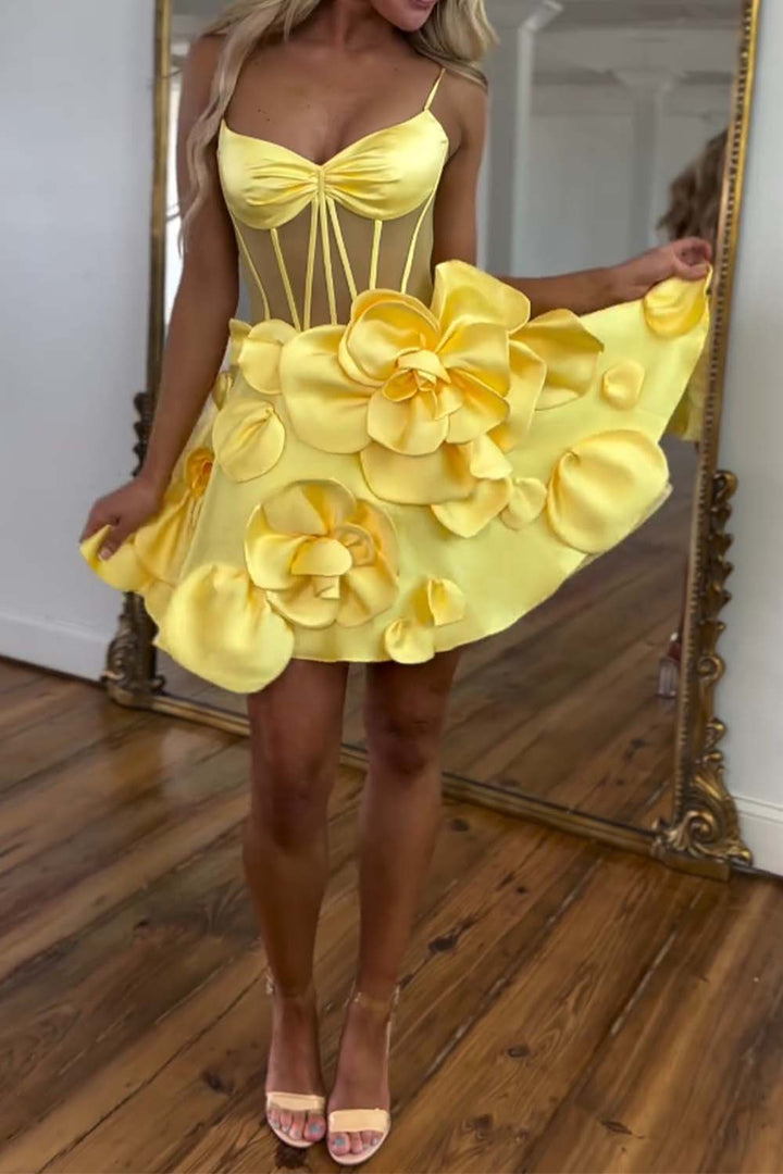 Cute Sheer Corset Bodice 3D Flowers Homecoming Dress