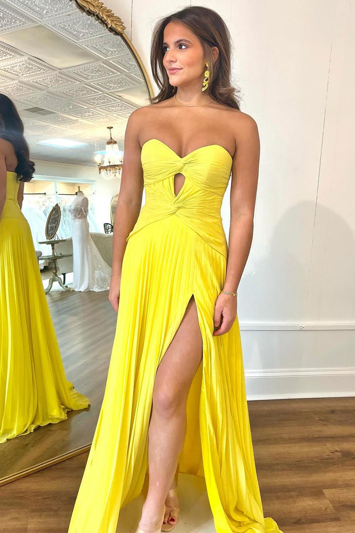 Sweetheart Pleated High Slit Prom Dress