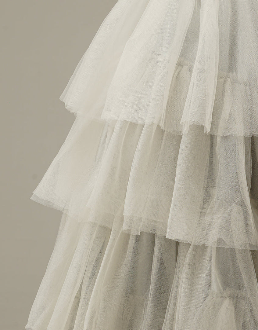 Light Grey Tiered Tulle Princess Prom Dress