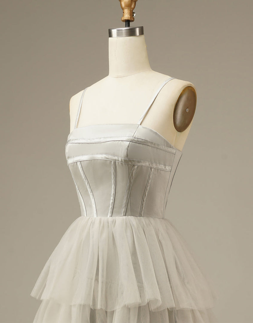 Light Grey Tiered Tulle Princess Prom Dress